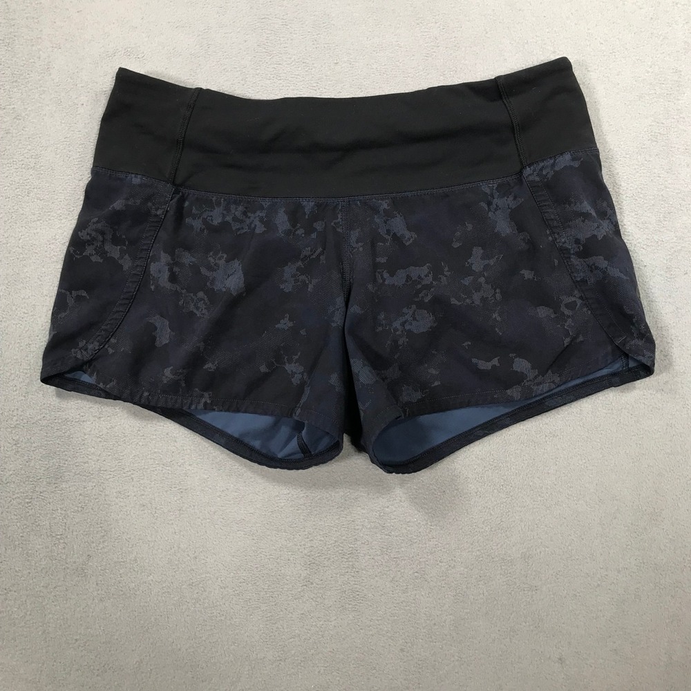 Lululemon Speed Up Shorts Womens 4 Blue Black Camo Excellent Running Athletic